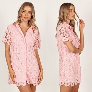 Petal & Pup Sz 0 Tallie Button Up Mini Dress Floral Embroidered Collared Relaxed